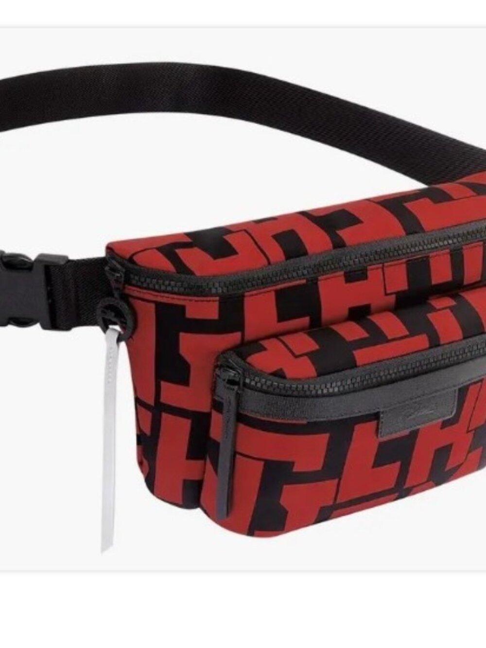 NWT LONGCHAMP Le Pliage Compact 2 Compartment Red Black Logo Belt Bag